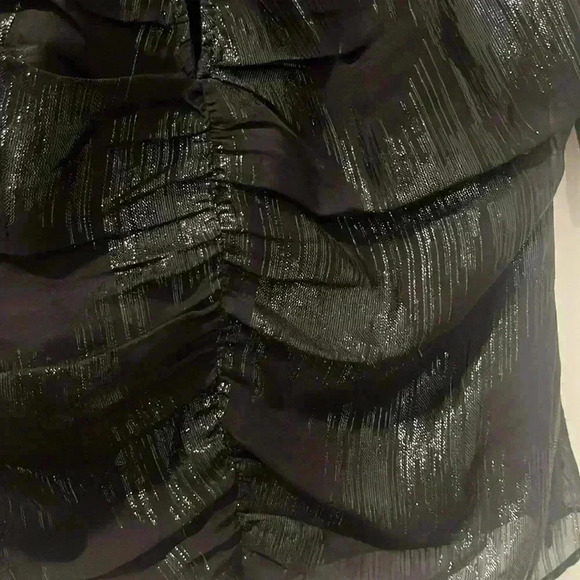 NWOT FRAME Ruched Sleeve Keyhole Top Metallic Silk Blend Black Size XS - Picture 5 of 12